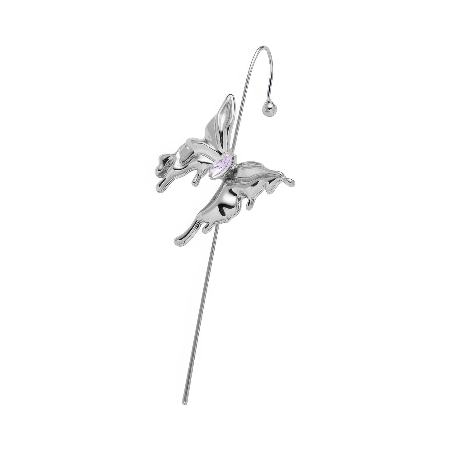 Silver butterfly ear cuff, isolated on white background.