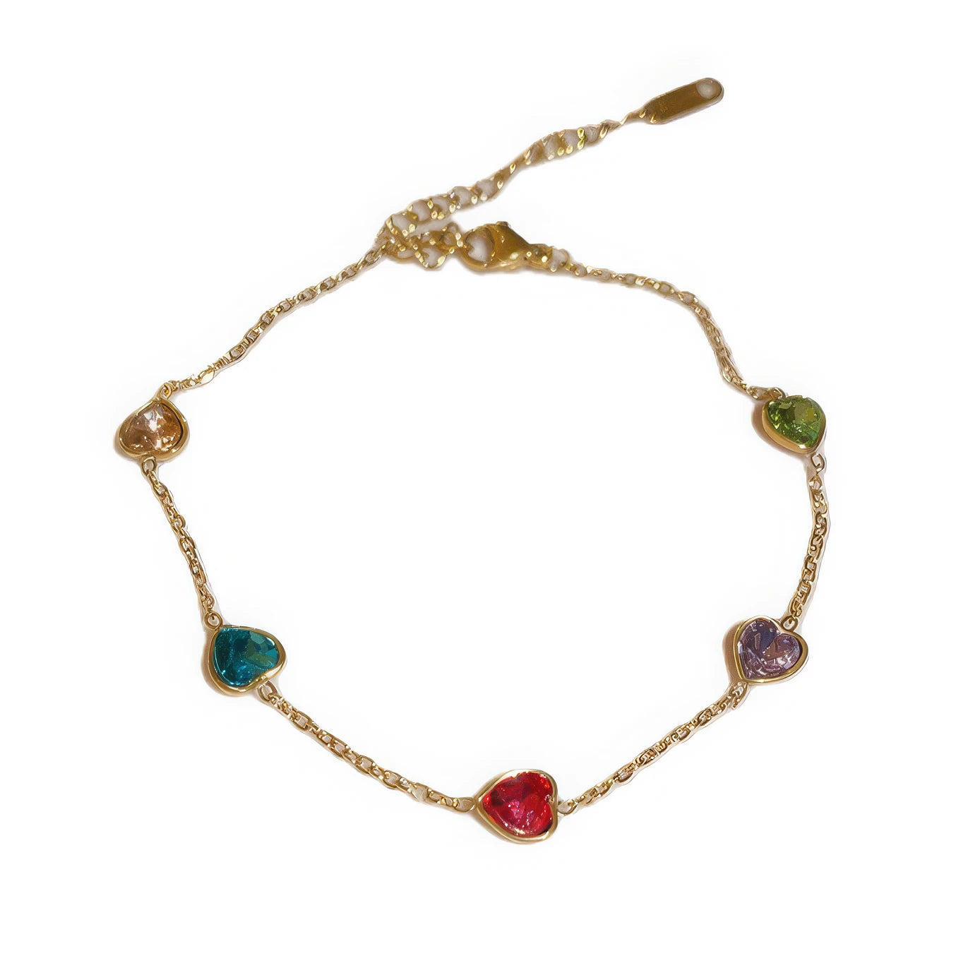 Colorful heart bracelet isolated on white background.