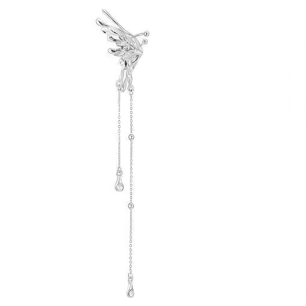 Another view of a single fairy ear butterfly ear clip isolated on white background, emphasizing the sparkle of the crystals on the butterfly.