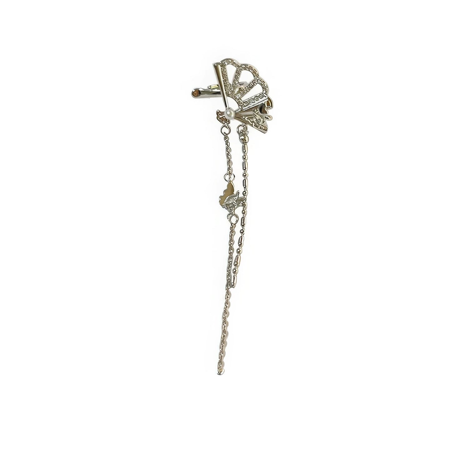 Isolated fan - shaped tassel ear clip, highlighting the intricate fan structure and long, sparkling tassels.