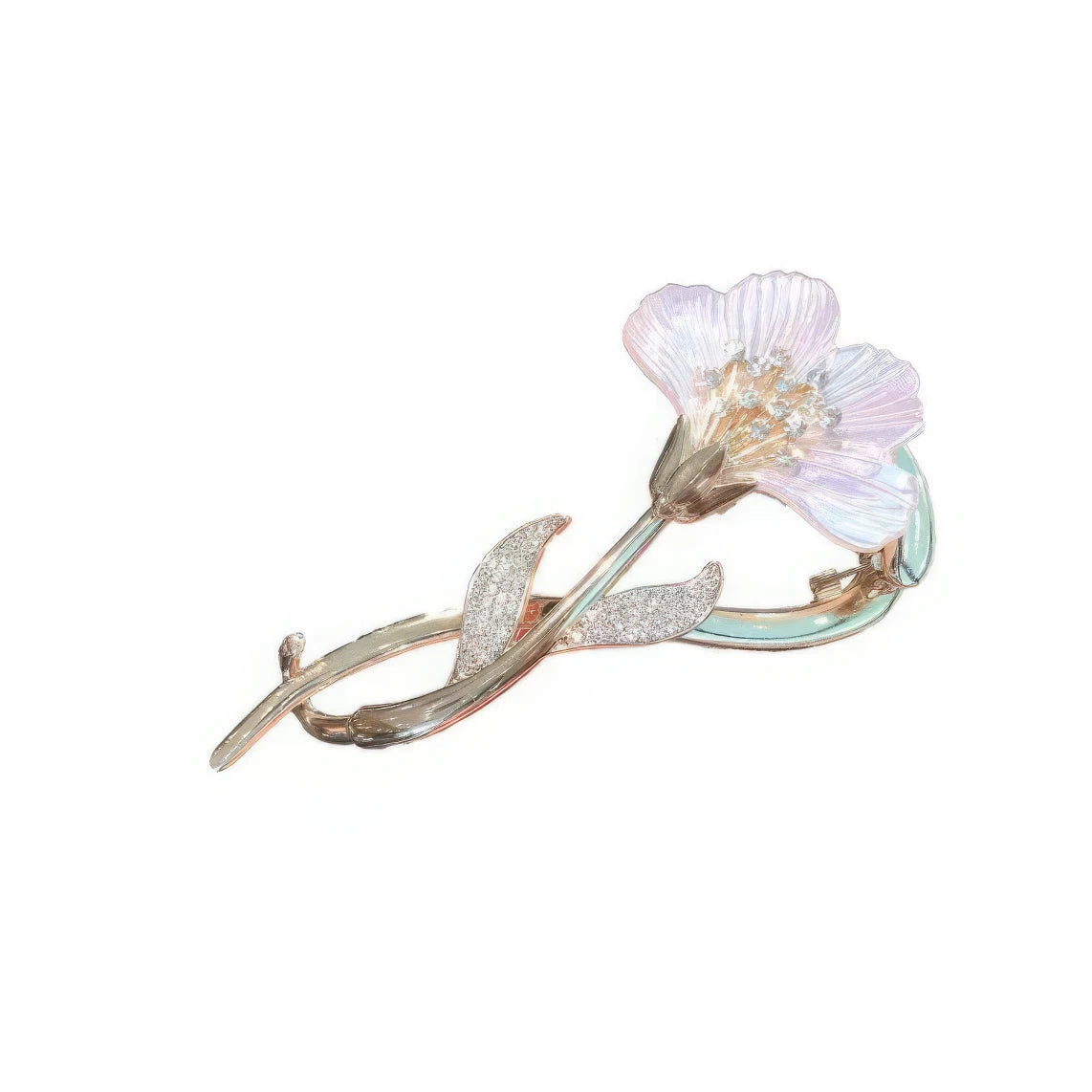 Ginkgo leaf twist clip with light purple flower isolated on white background