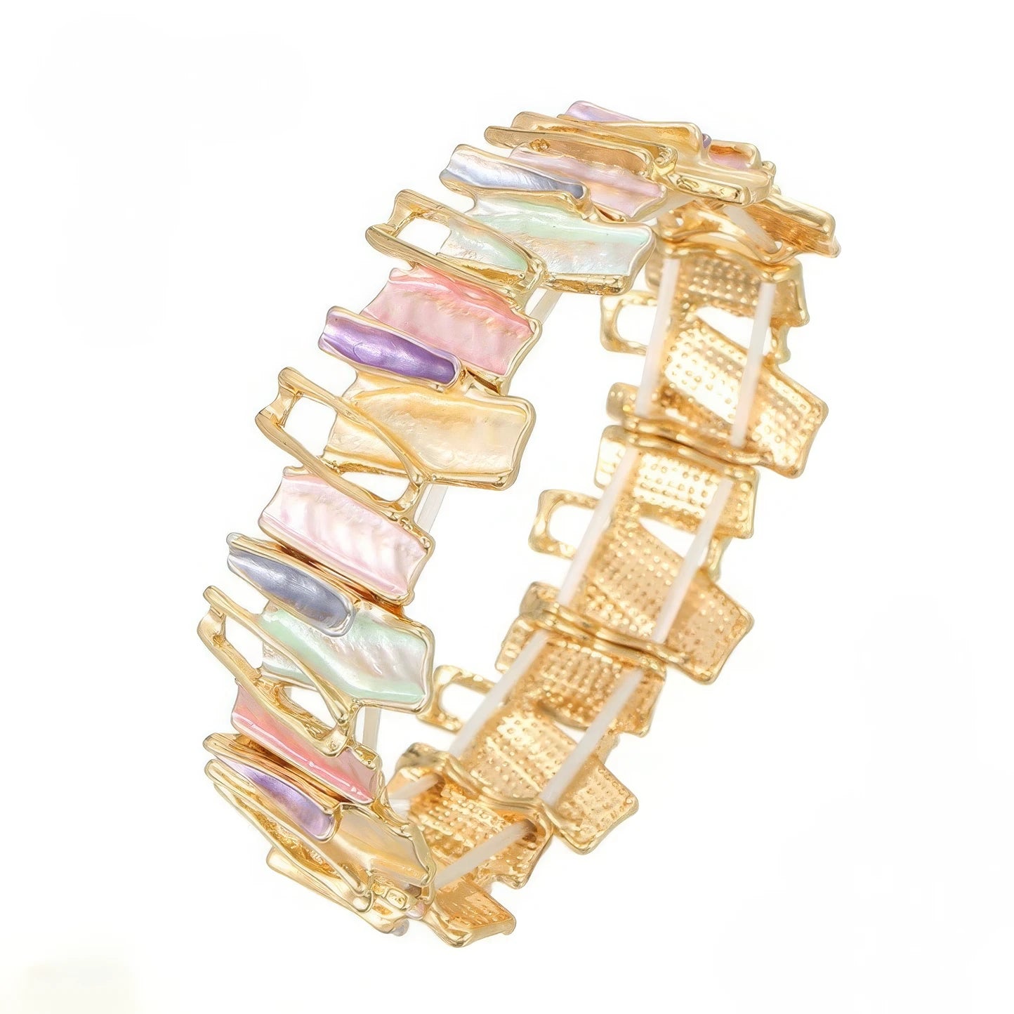Irregular colorful enamel bracelet isolated on white background.