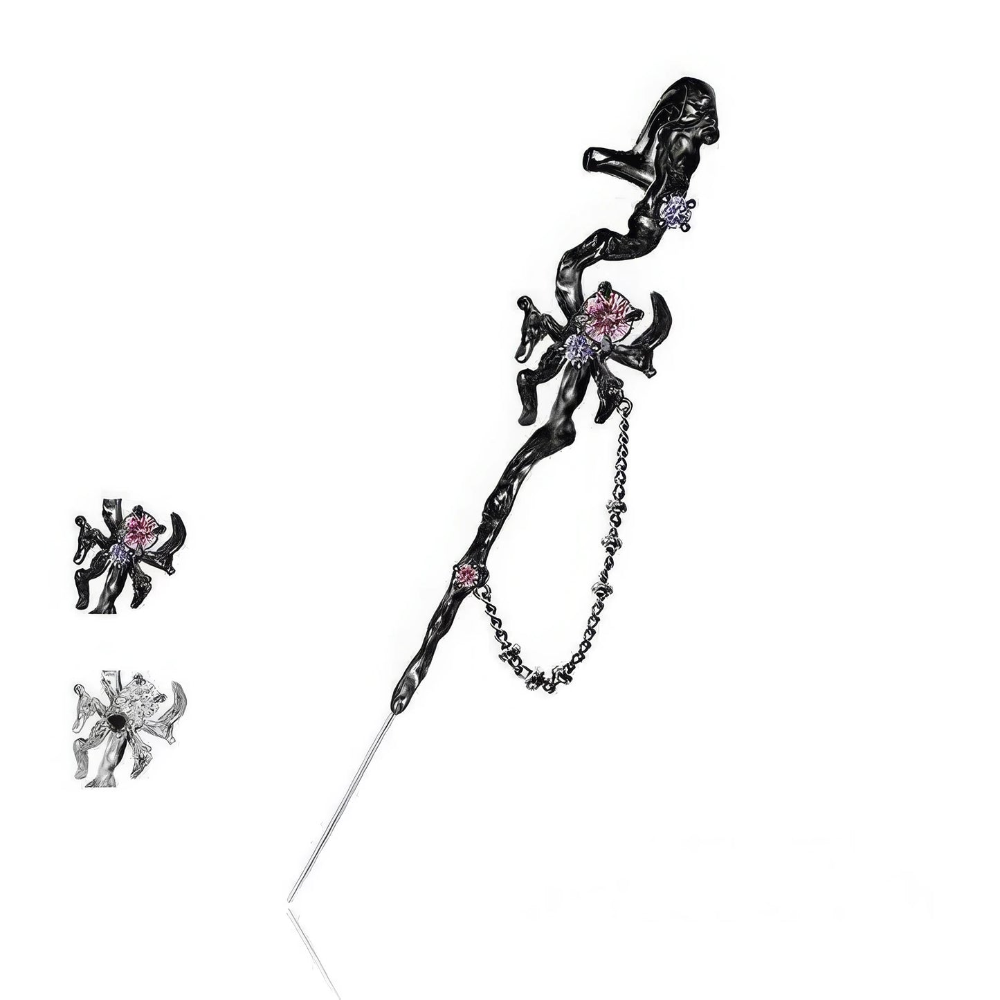 Web - themed trendy piercing ear cuff set isolated on white background, including different spider accents.