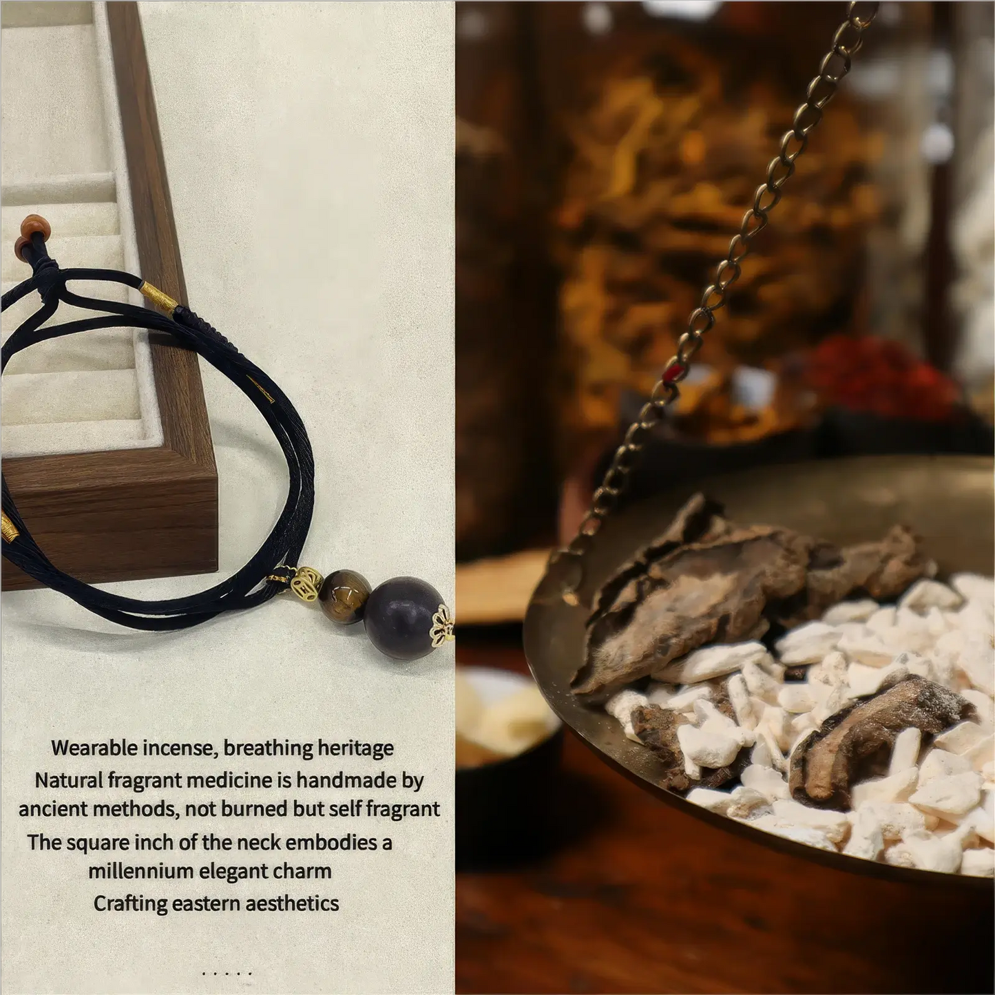 Xiji Pill natural slimming incense bead bracelet presented with a traditional - style background, emphasizing its natural and ancient - crafted aspects.