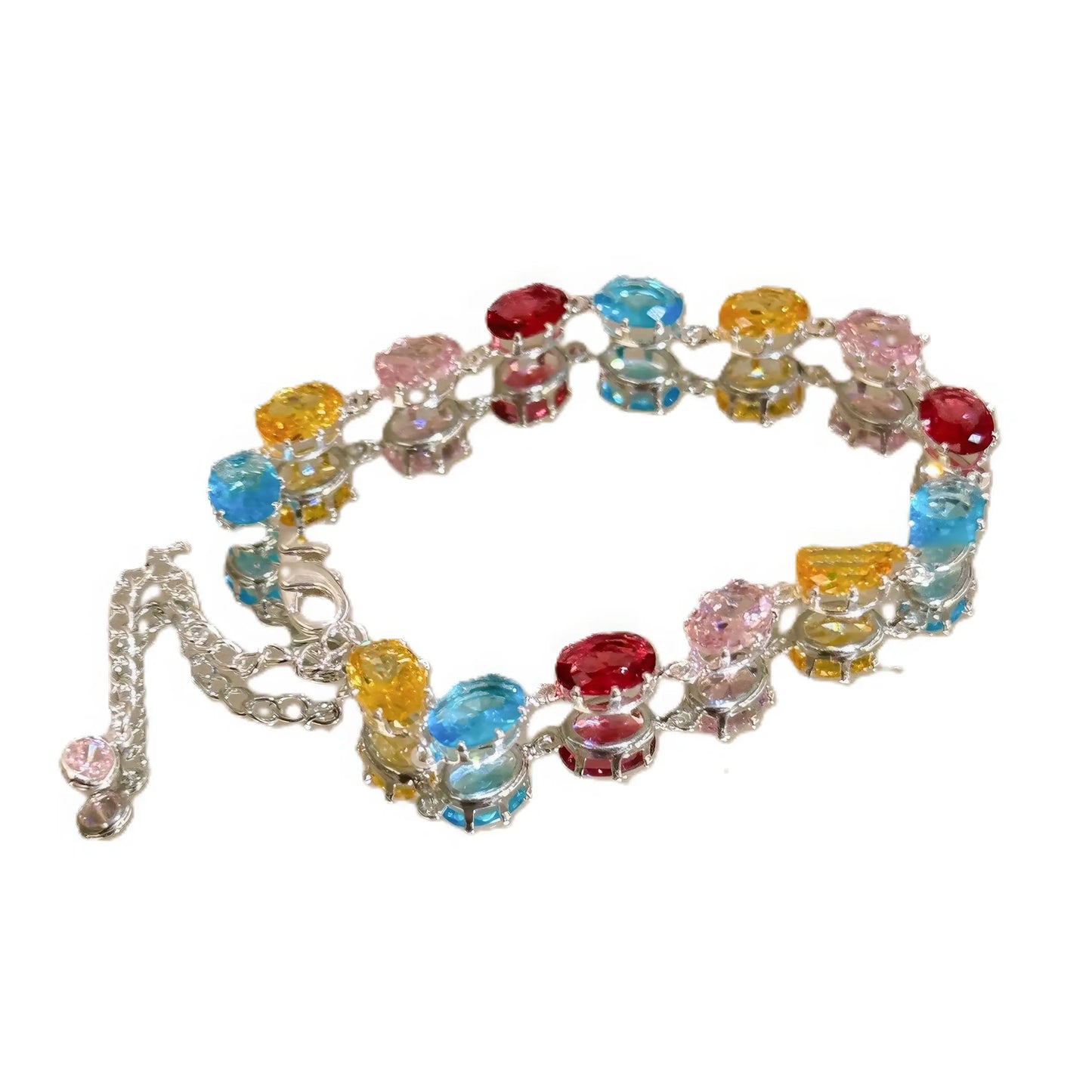 Zircon colorful oval bracelet isolated on white background.