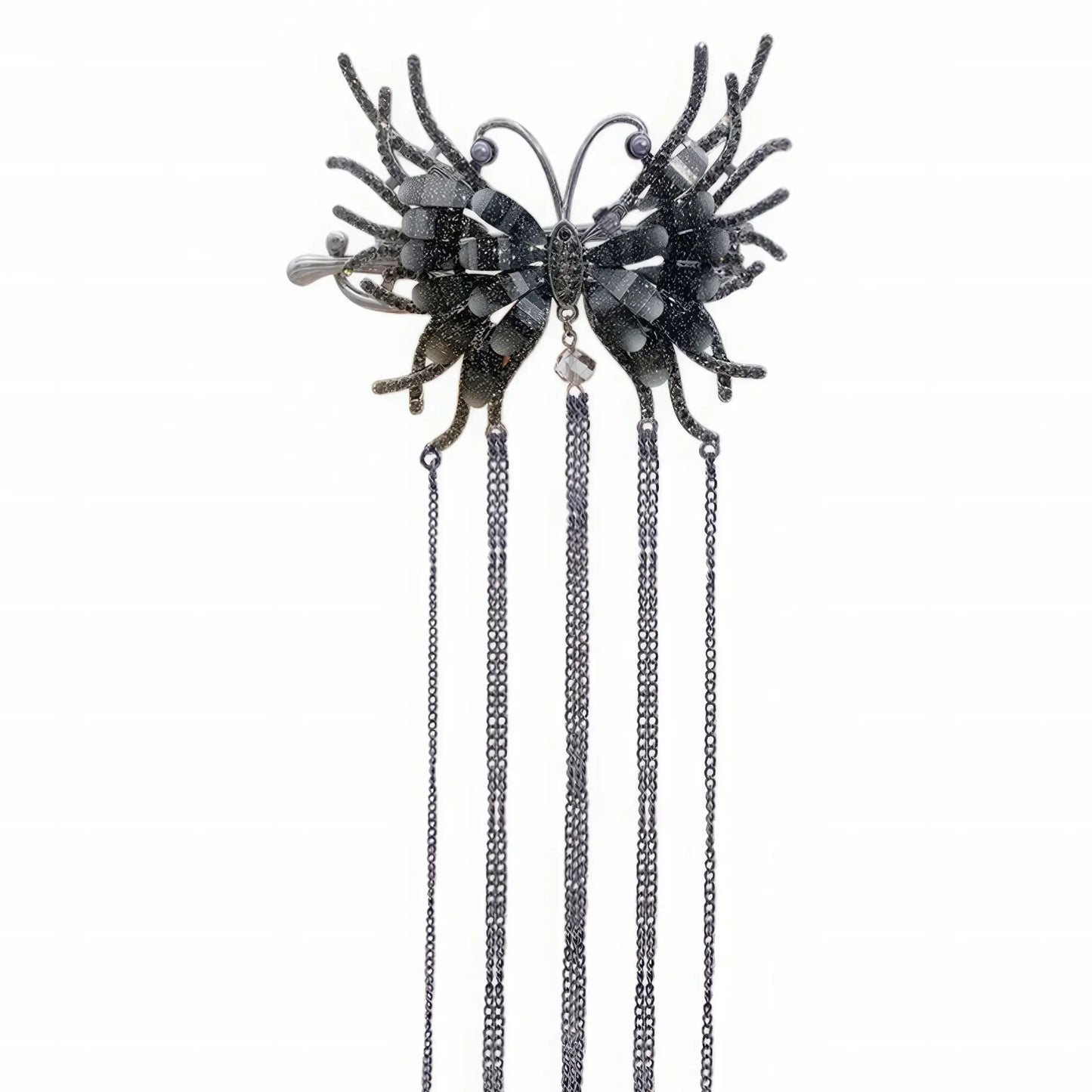 Black butterfly tassel twist clip isolated on white background