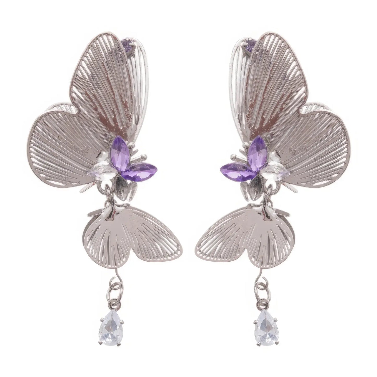 Butterfly long tassel earrings isolated on white background