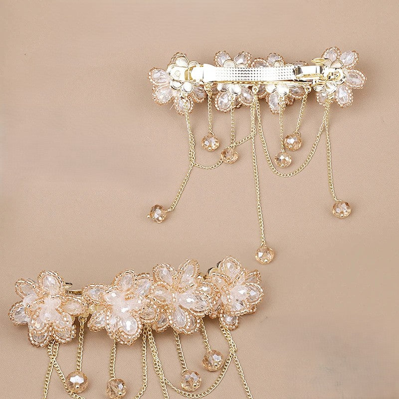 Flower tassel barrettes comparison, diamond-inlaid + electroplated base clip craft