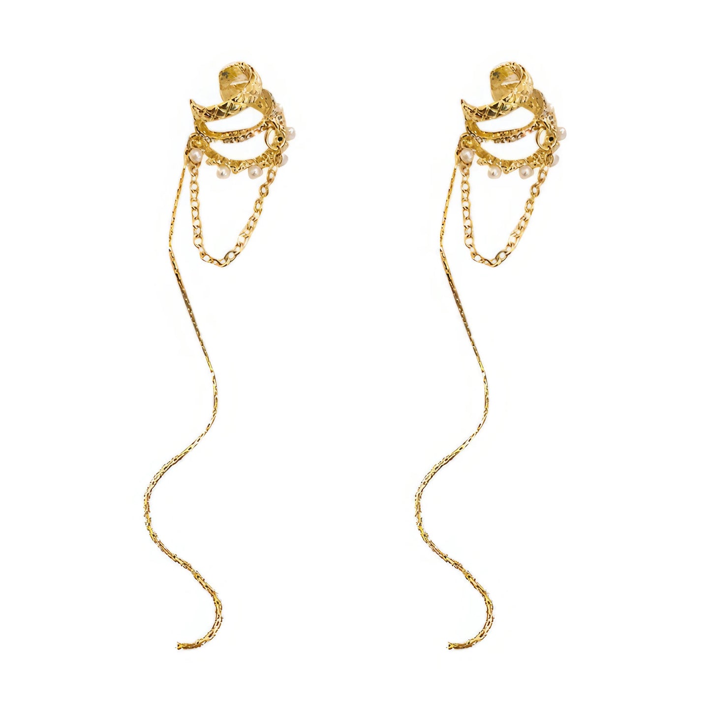 Pair of gold tassel diamond earrings
