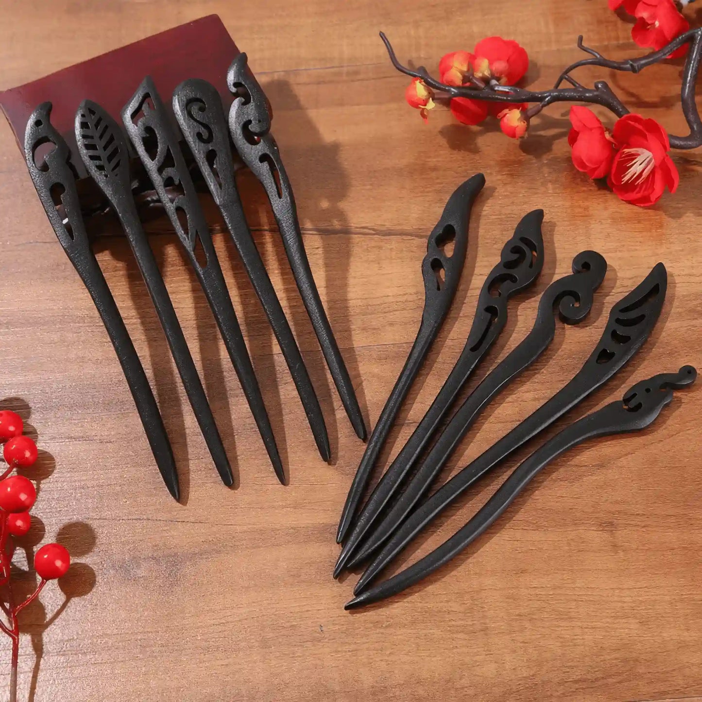 Set of imitation ebony hairpins display