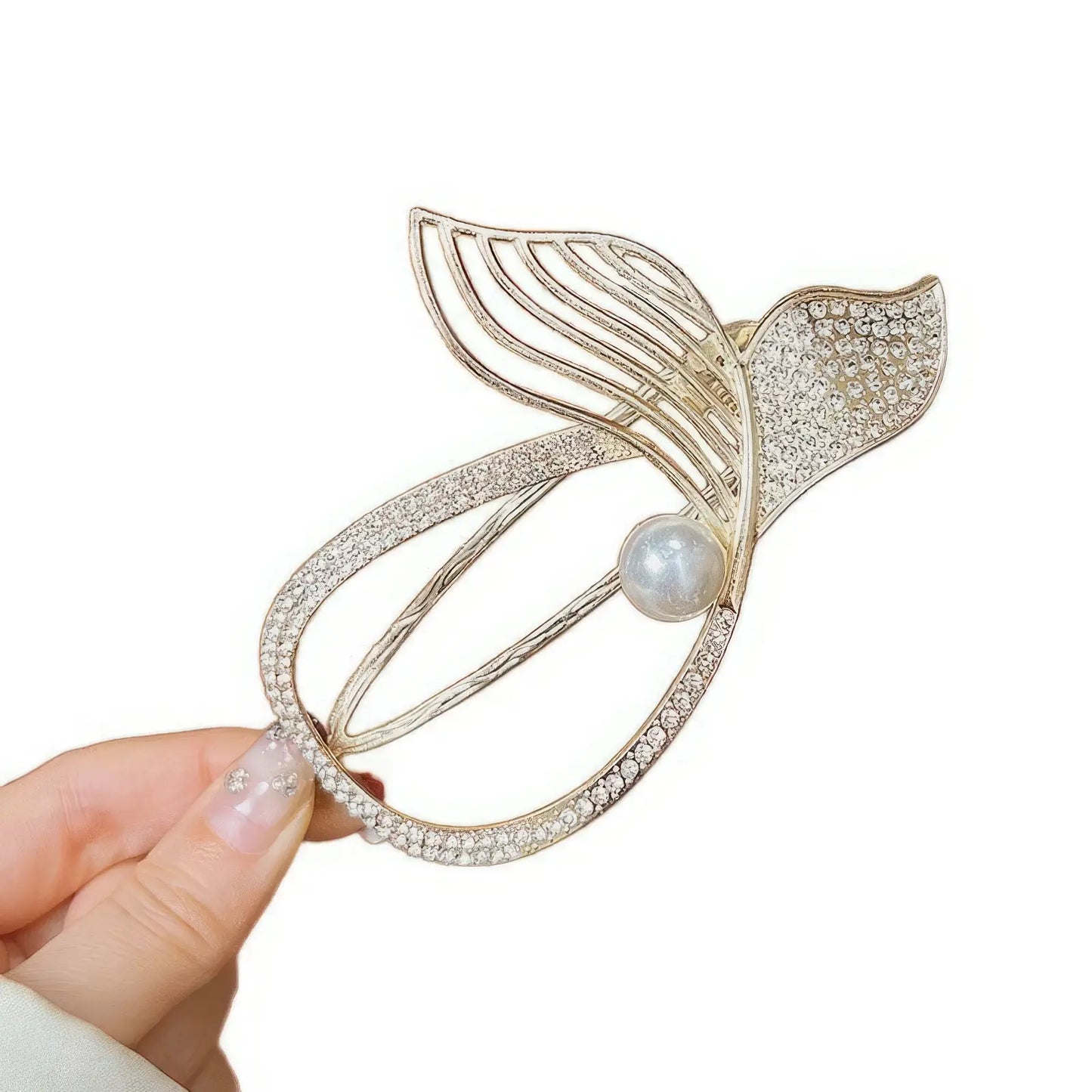 Another mermaid - shaped pearl and crystal - decorated twist hair clip