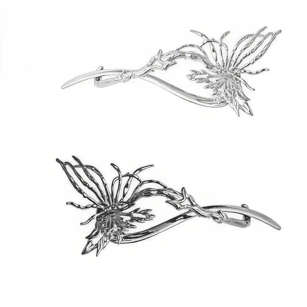 Line art of metal butterfly twist hair clips (two designs)