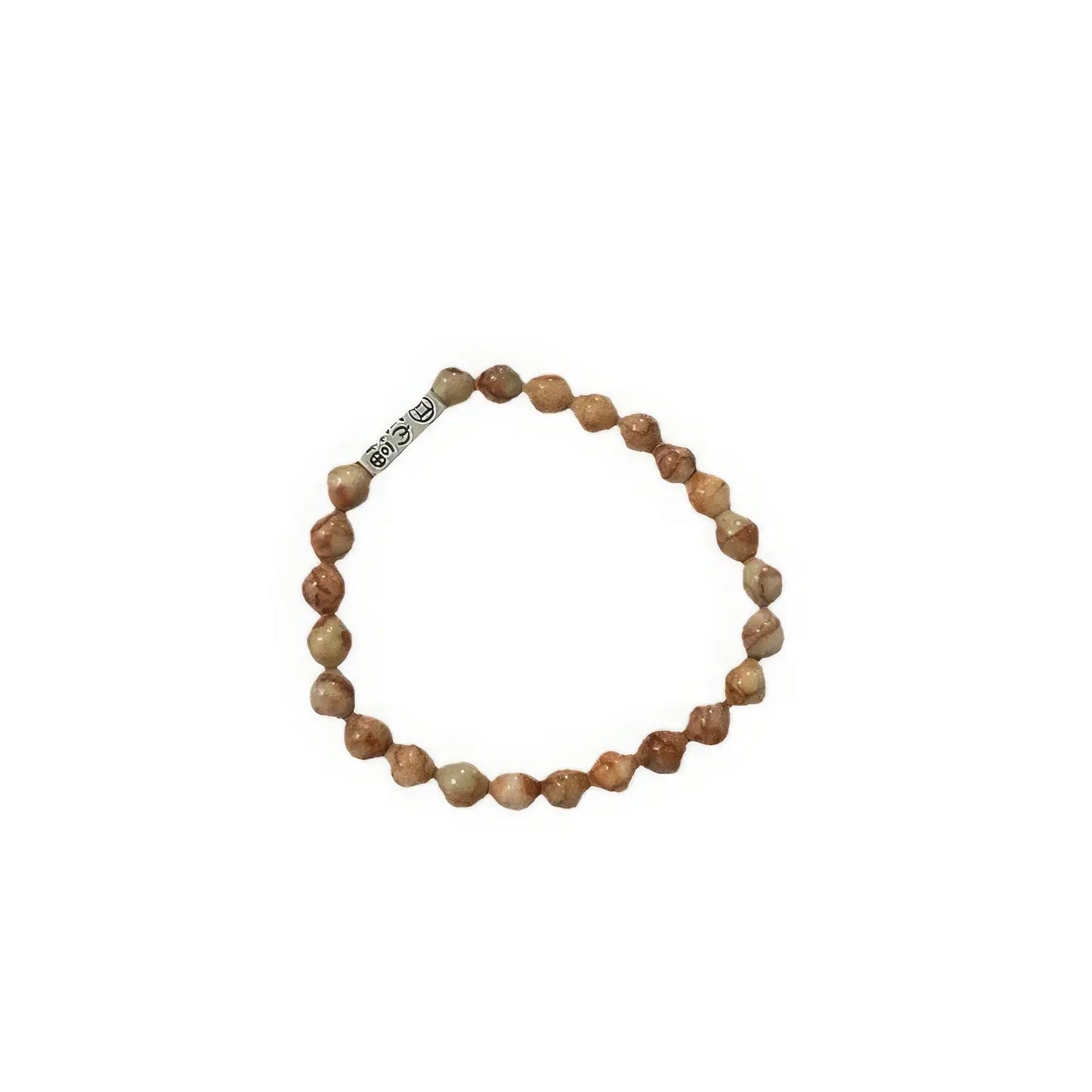 Single natural stone beaded bracelet on a white background