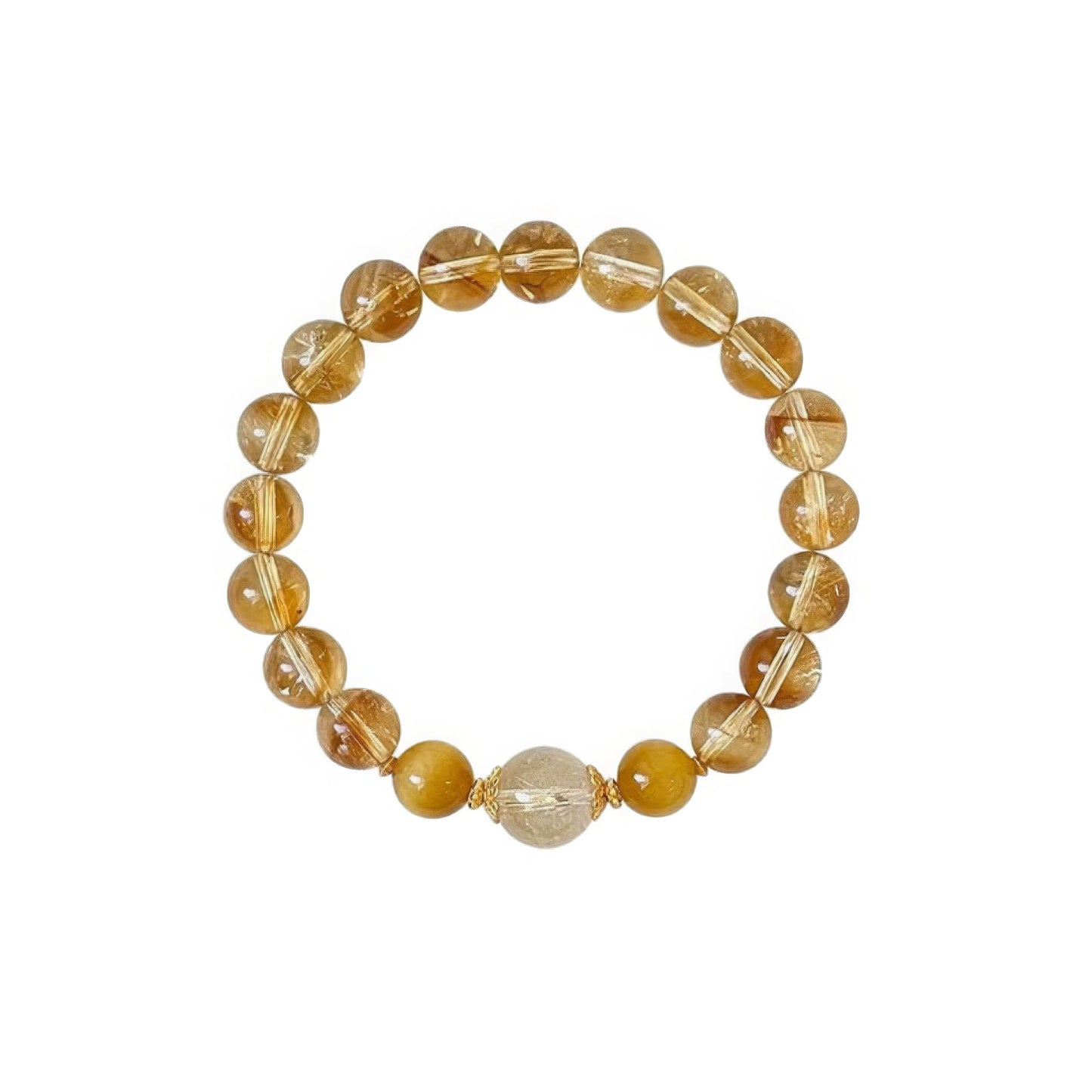 Natural stone citrine rutilated quartz bracelet, isolated on white background
