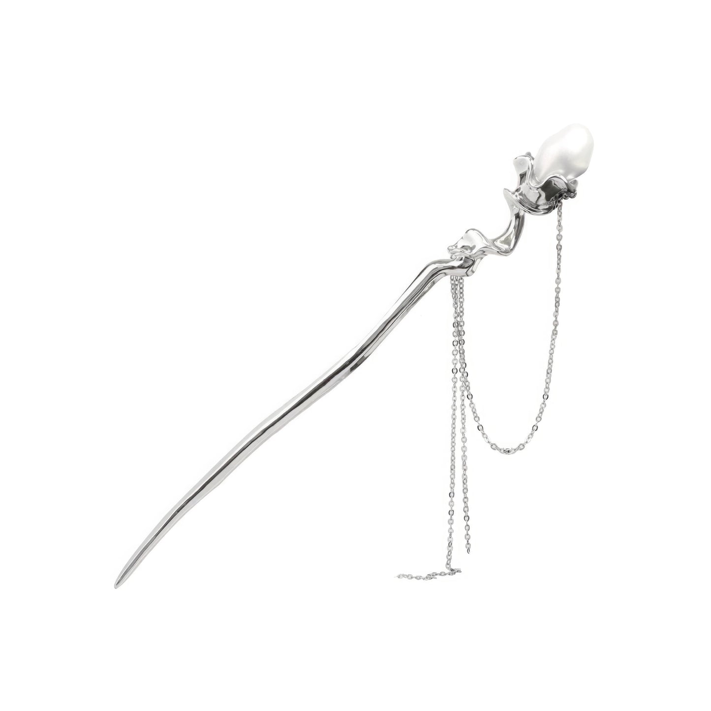 Silver pearl chain hairpin isolated on white background