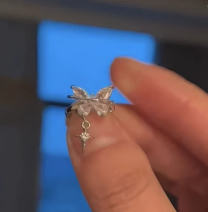 Hand holding star butterfly ear clip, emphasizing the delicate and shiny details