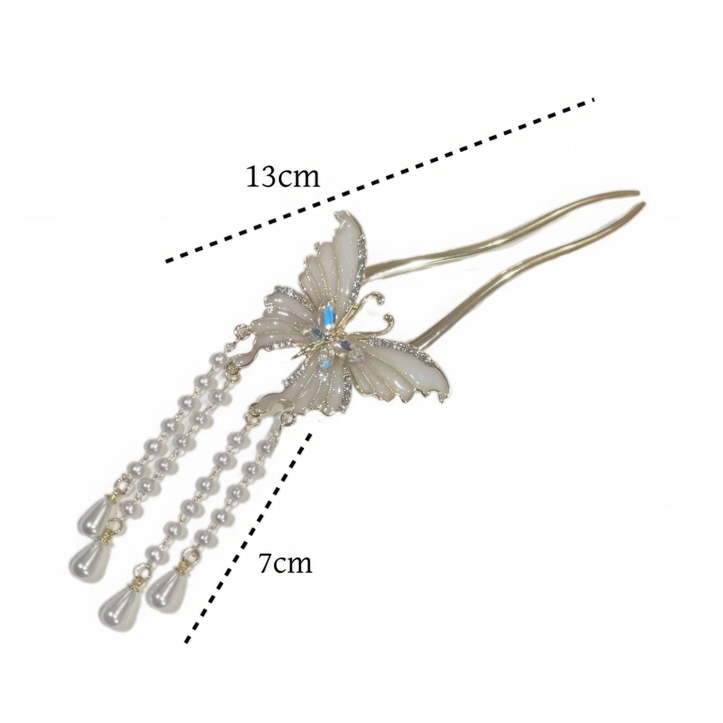 White U - shaped butterfly hairpin with size (13cm and 7cm), isolated on white background