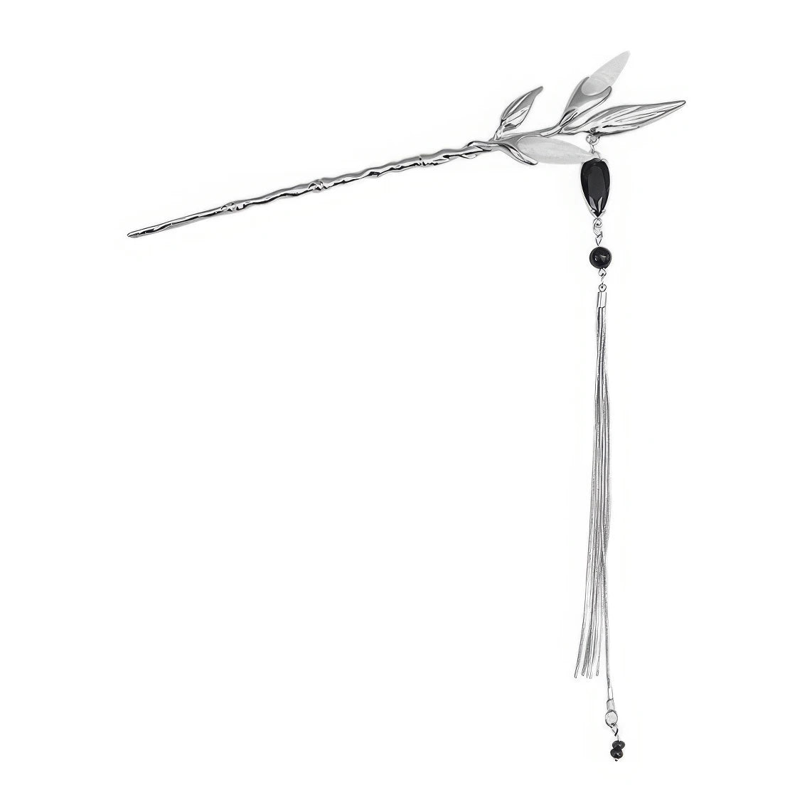Silver white jade bamboo tassel hairpin isolated on white background