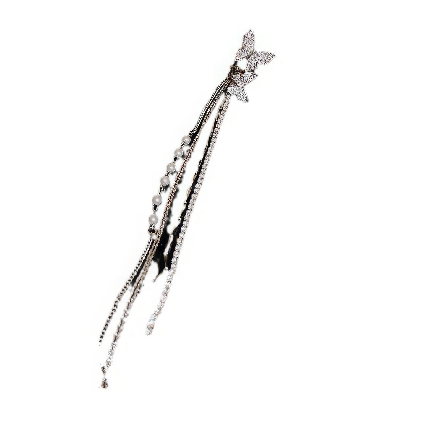 Zircon star - moon tassel ear cuff, silver - tone, isolated on white