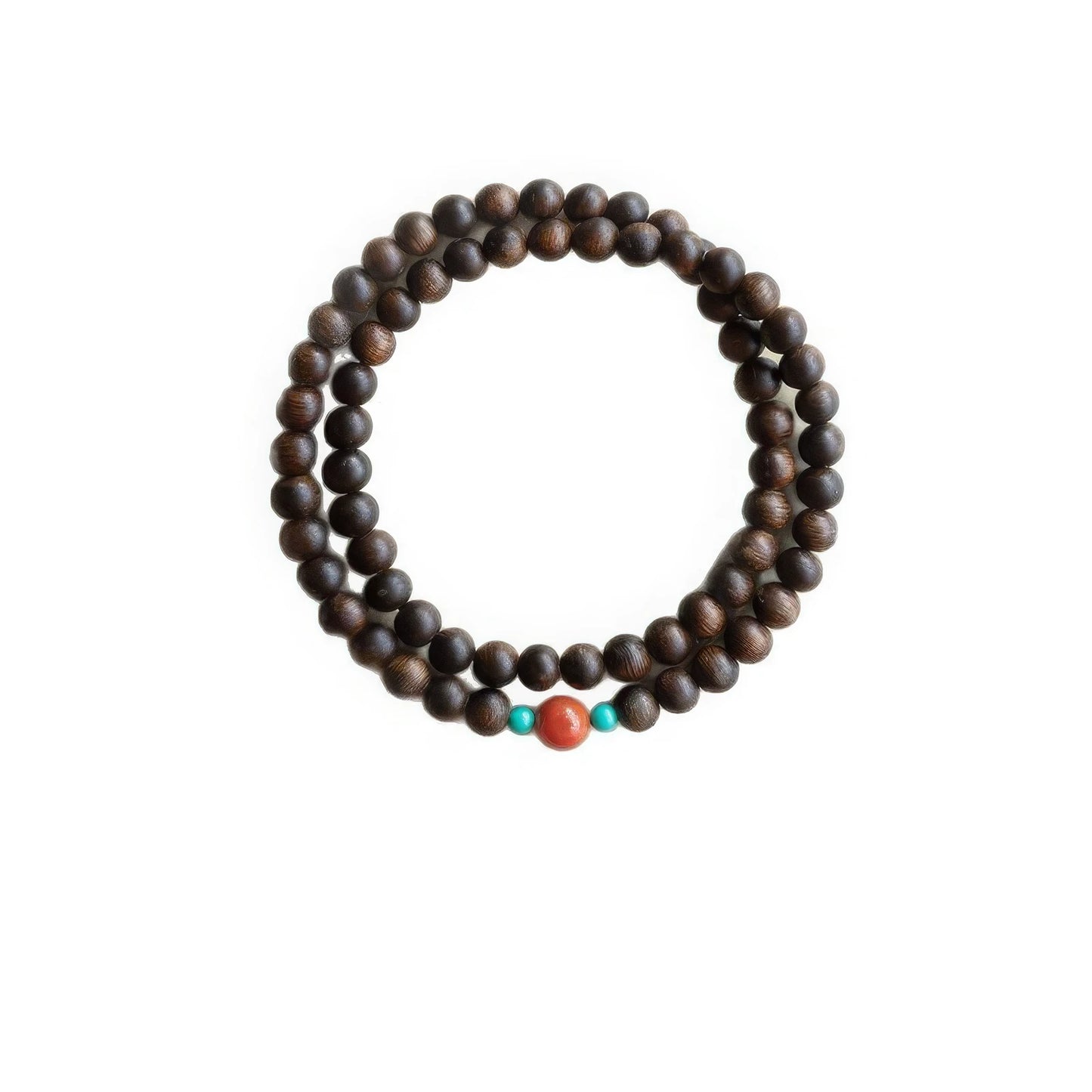 Agarwood double - layer bracelet with colorful accent beads, isolated on white background.