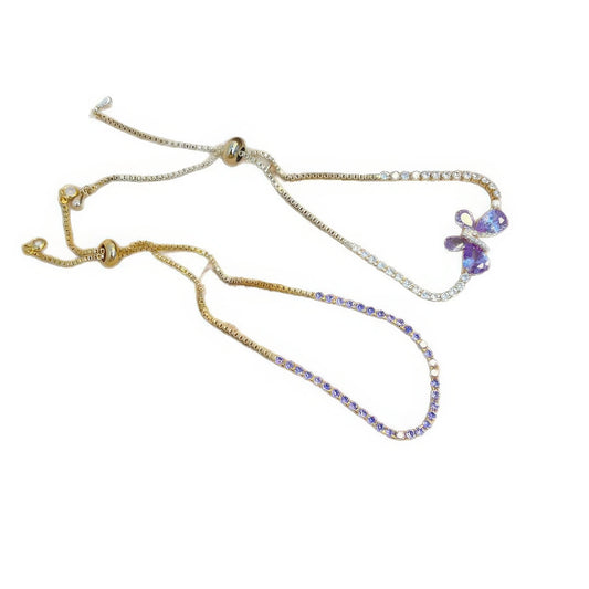 Set of amethyst butterfly bracelets isolated on white background.