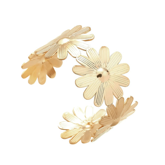Gold - toned floral metal cuff bracelet.