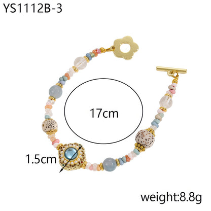  Handmade beaded bracelet with mixed color beads, 17cm in length, isolated on white background