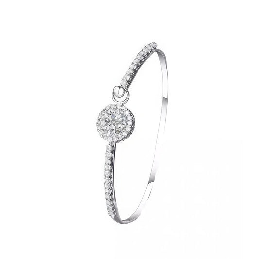 Popular super - shiny round zircon bracelet isolated on white background, emphasizing the detailed and sparkling design.