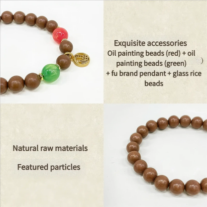 Details of the sleep - aiding natural Chinese medicine incense bead bracelet, highlighting "Exquisite accessories", "Natural raw materials", and "Featured particles".
