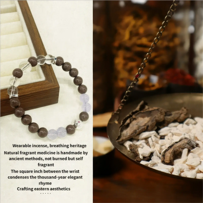 Soul spirit incense bead bracelet presented with a traditional - style background, emphasizing its natural fragrant medicine origin and cultural heritage.