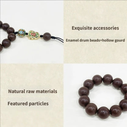 Details of the wealth - attracting Chinese medicine incense bead bracelet, highlighting "Exquisite accessories", "Natural raw materials", and "Featured particles".