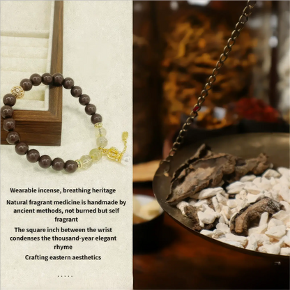  Yao Xiang natural Chinese medicine incense bead bracelet presented with a traditional - style background, emphasizing its natural fragrant medicine origin and cultural heritage.