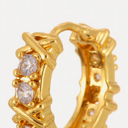  Close - up of gold zircon - inlaid cross hoop earring, showcasing the cross structure and sparkling zircons
