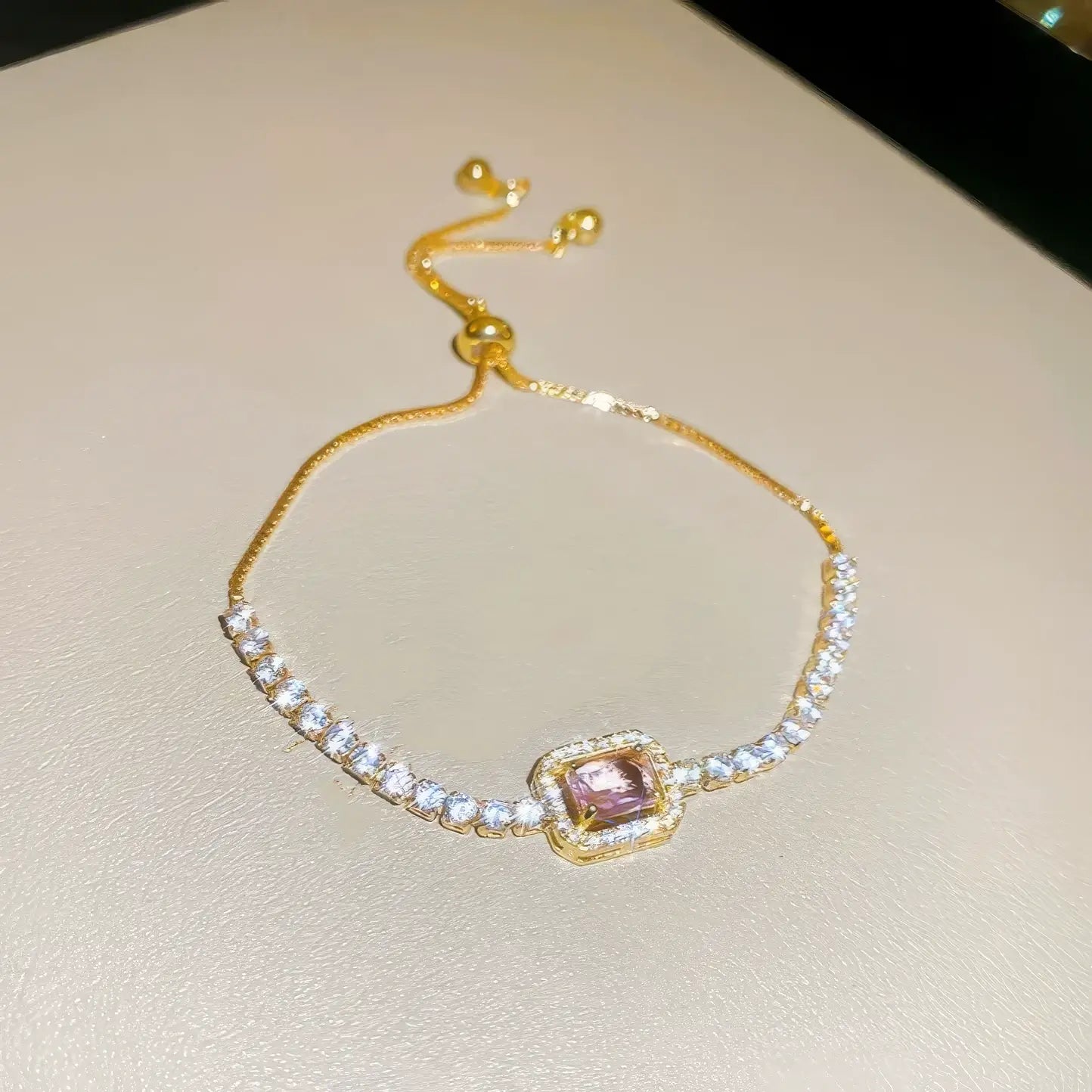 Zircon square diamond sliding bracelet isolated on a light background.