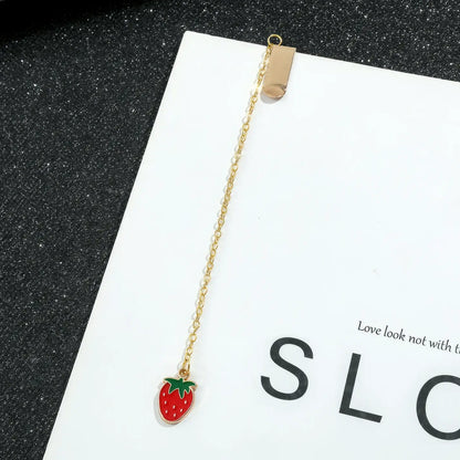 Animal and plant themed bookmark with strawberry charm, golden chain, on "SLC" card