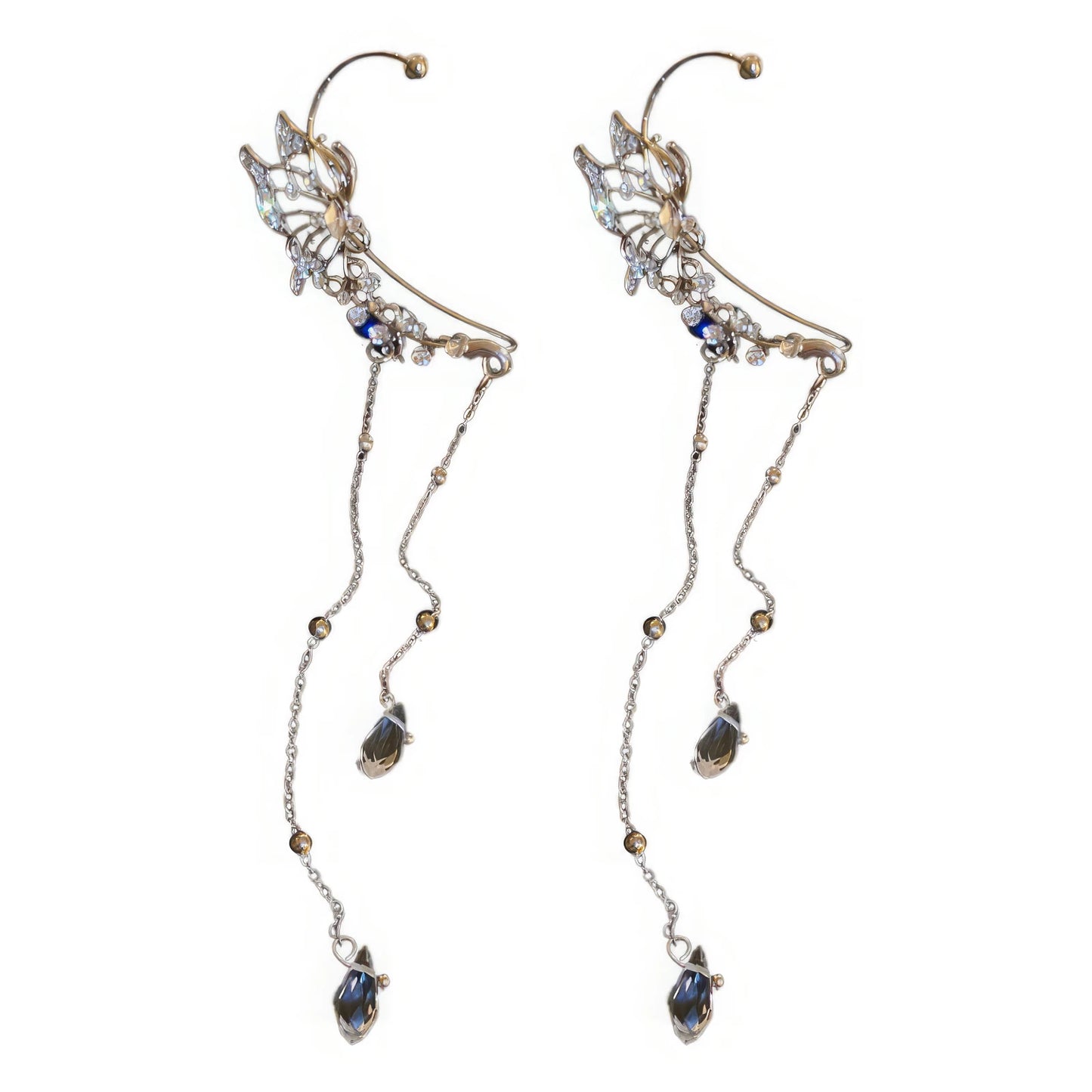 Butterfly crystal tassel ear cuff isolated on white background