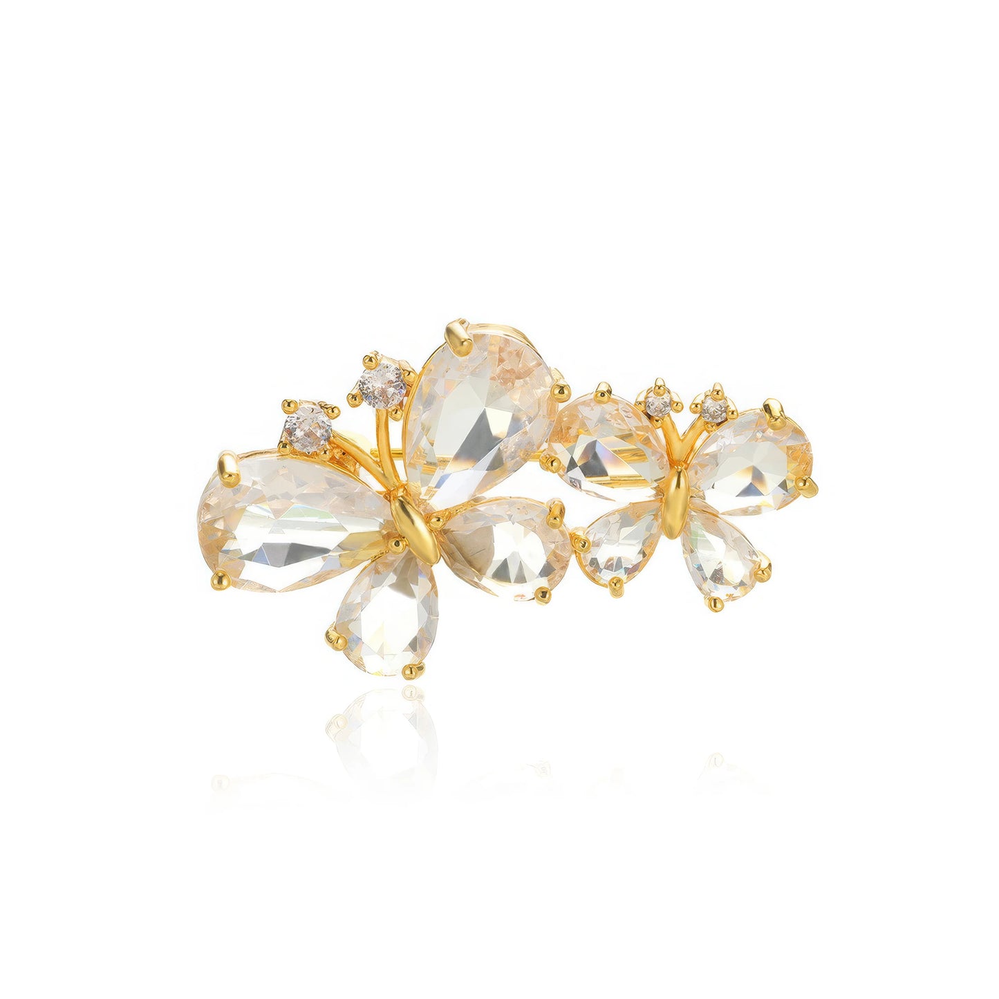Gold butterfly diamond brooch, isolated on white background, clear details