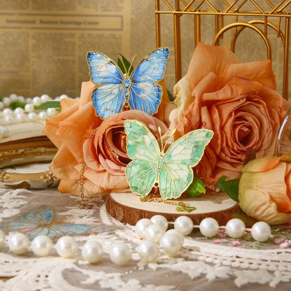 Butterfly - shaped bookmark in a vintage pearl - and - flower - decorated setting, detailed realistic style