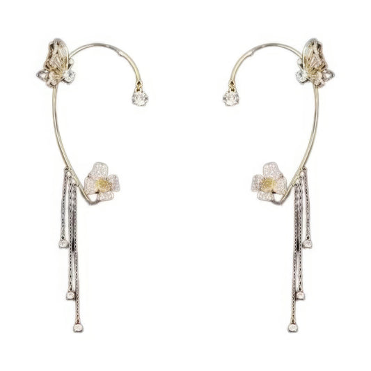 Pair of butterfly tassel zircon earcuffs (no - piercing)