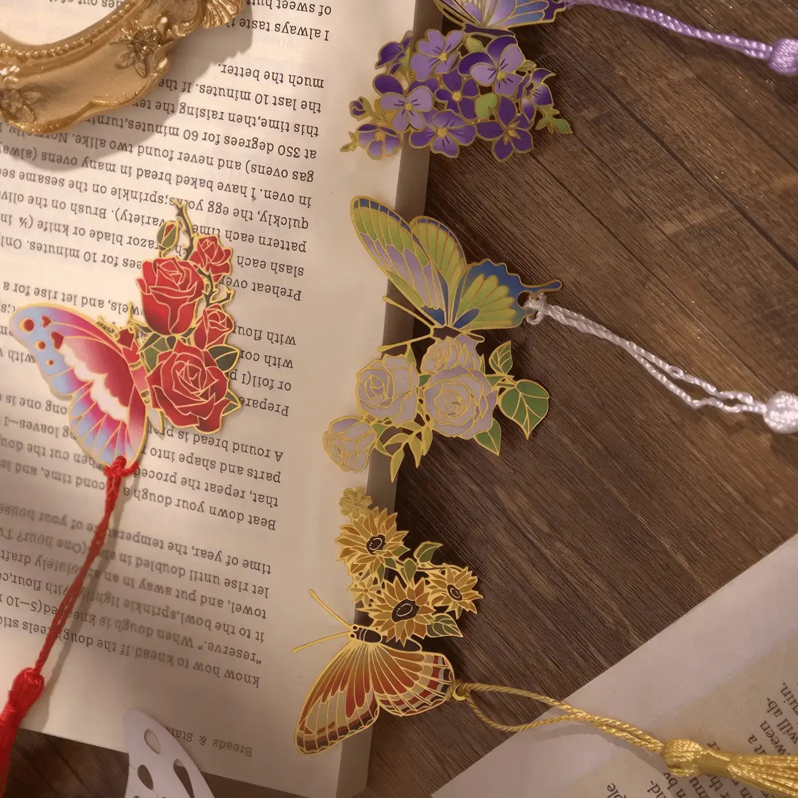 Multi - design colorful butterfly metal hollow - out bookmarks on open book