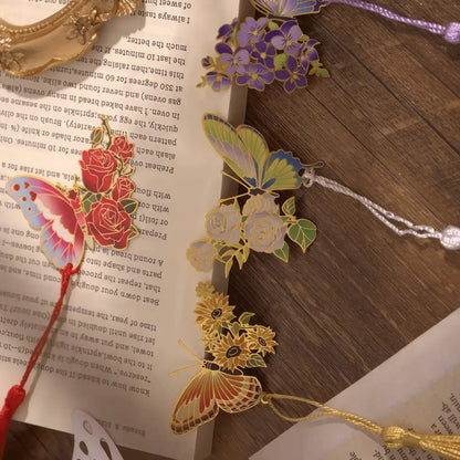 Multi - design colorful butterfly metal hollow - out bookmarks on open book