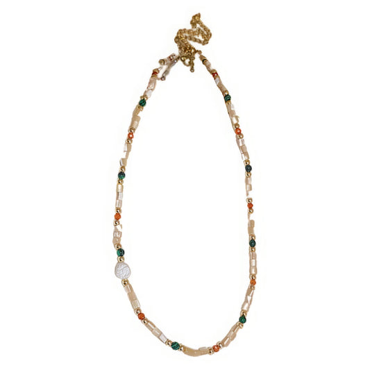 Colorful milky bead necklace, isolated on simple white background