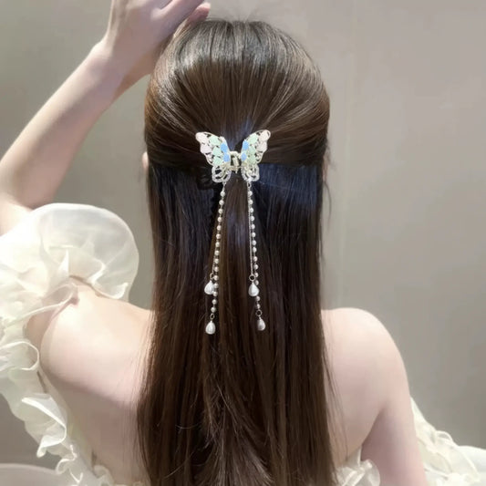 Colorful wing butterfly tassel claw clip, another hairstyle look on long hair
