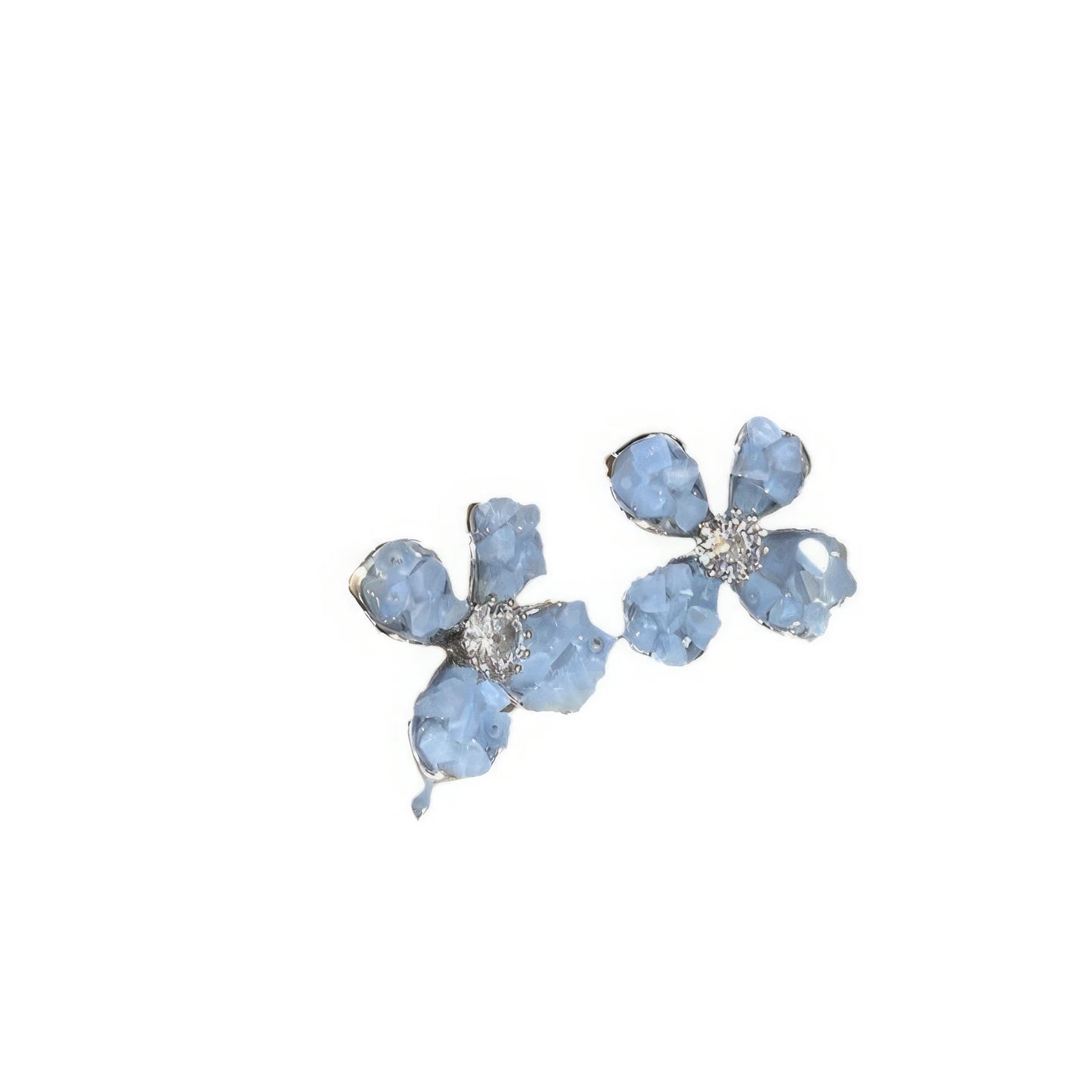 Crystal flower earrings, blue style, isolated on white background