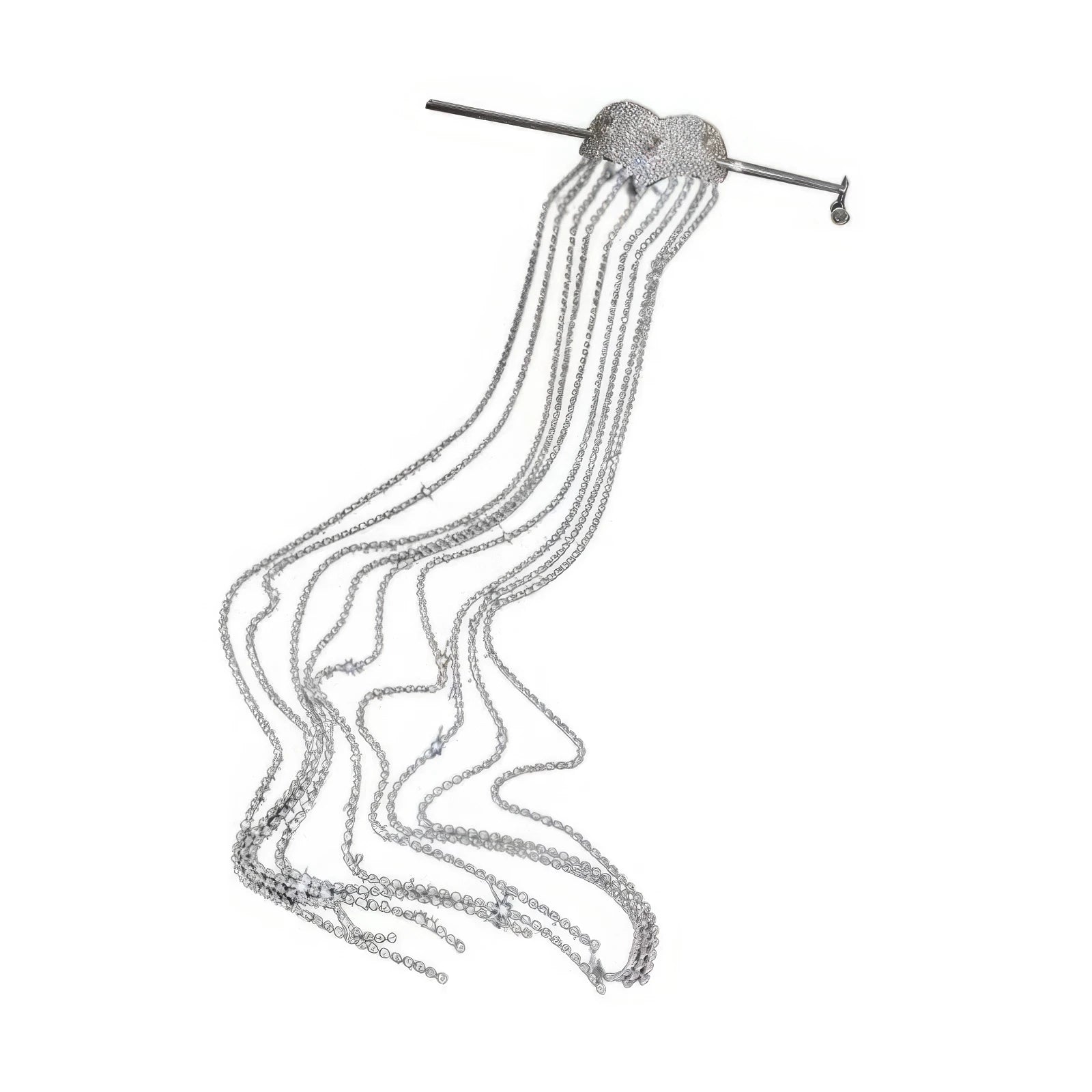 Silver diamond heart extra - long tassel hairpin isolated on white background