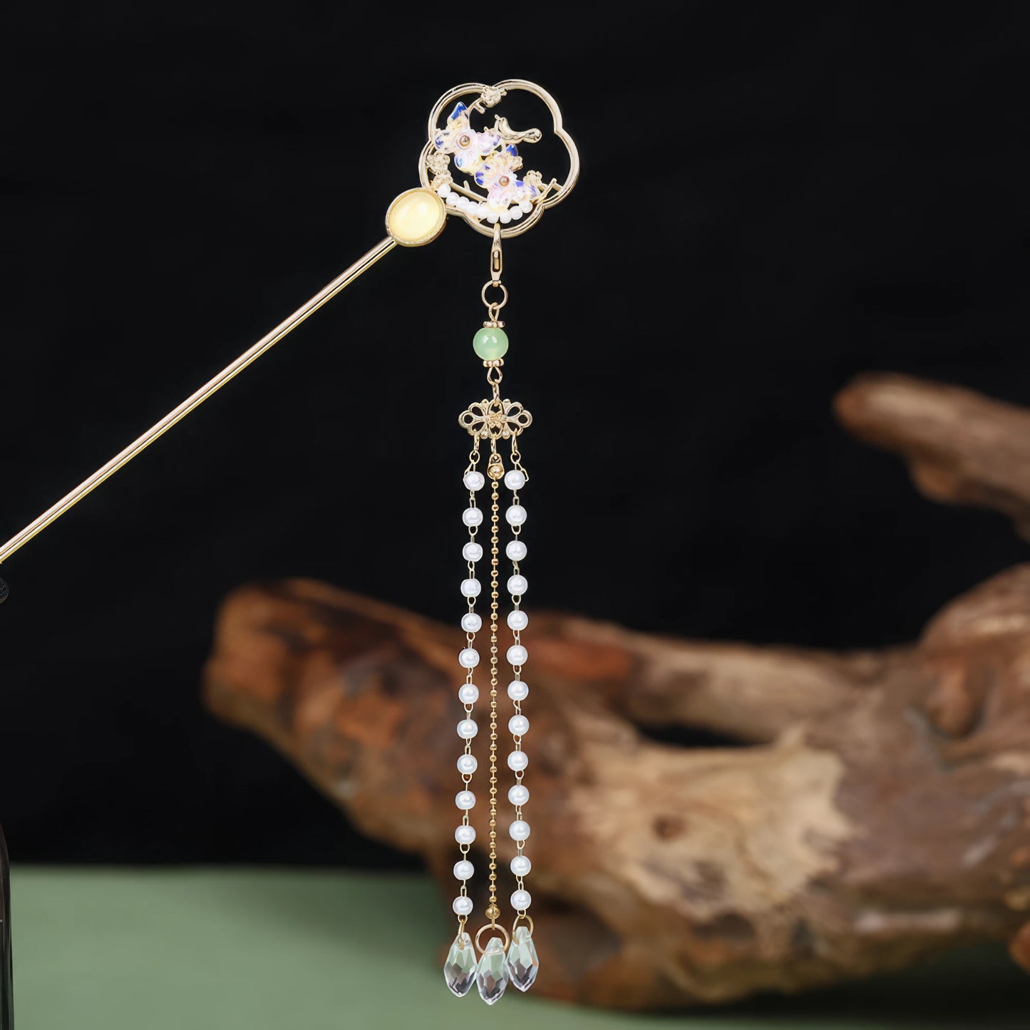 Diemengliunian hairpin with cloud - flower design and beaded tassel