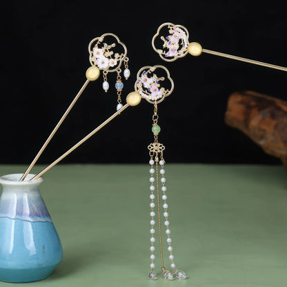 Set of Diemengliunian hairpins with cloud - flower and beaded tassel