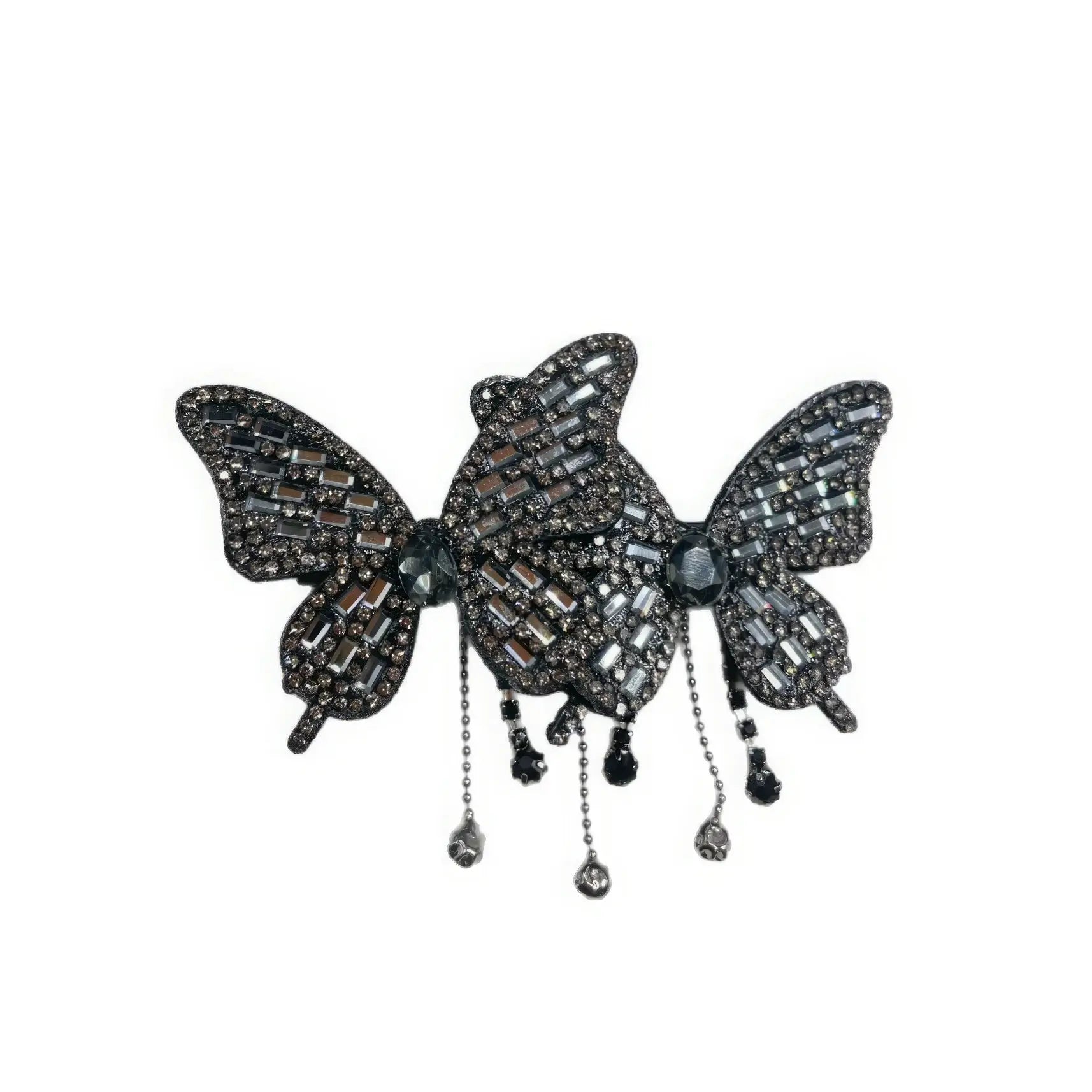 Black double butterfly tassel hair clip isolated on white background