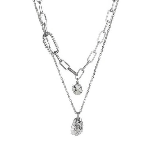 Double - layer irregular necklace, isolated on white background, showcasing minimalist yet chic design