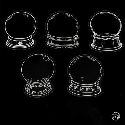 Transparent bookmark with jar shapes, filled with pressed flowers, on bright green background